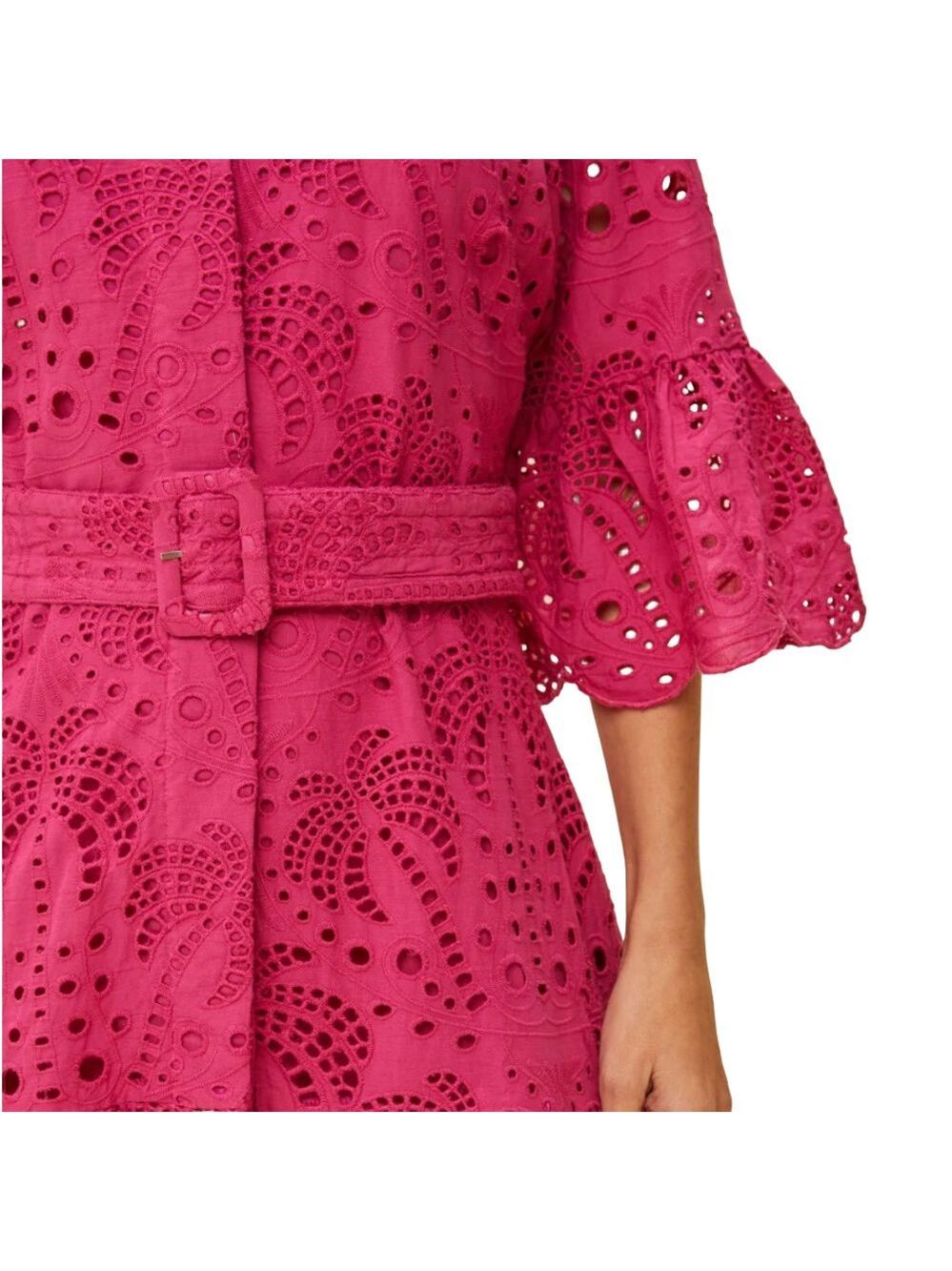 FARM Rio Pink Palm Eyelet Lace Boho Mini Dress - Picture 4 of 11